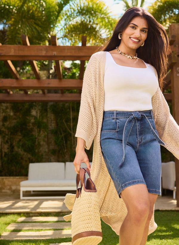 Laura Self-Tie Belted Denim Shorts