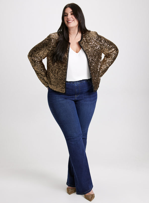 laura Sequin Chiffon Jacket & Pull-On Flared Jeans