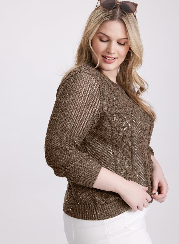 Laura Sequin Detail Openwork Sweater