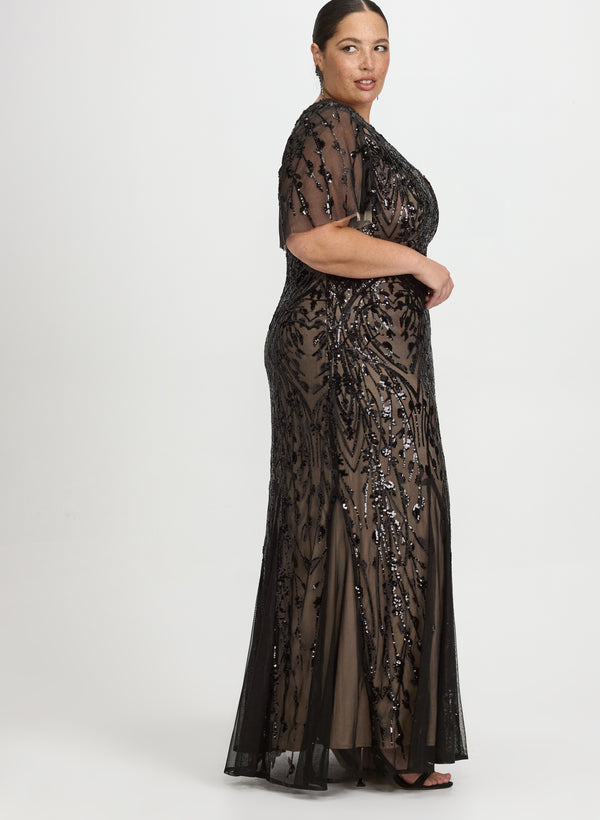 Laura Sequin Embellished Floral Dress