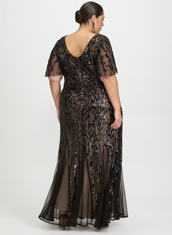 Laura Sequin Embellished Floral Dress