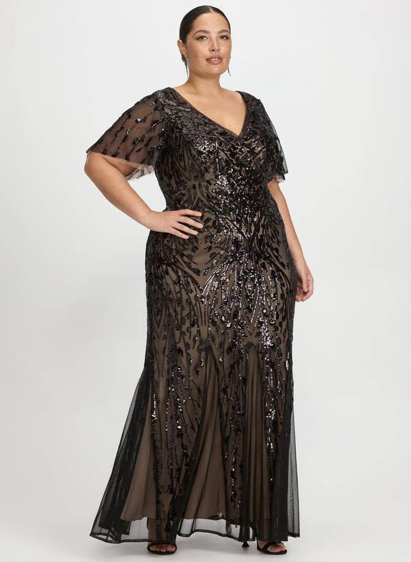 laura Sequin Embellished Floral Dress