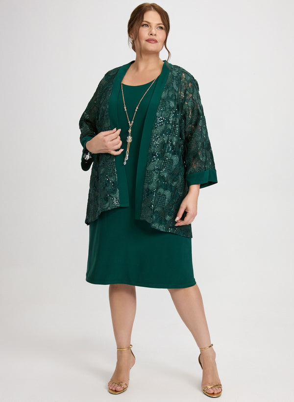 laura Sequin Embellished Jacket & Dress Set