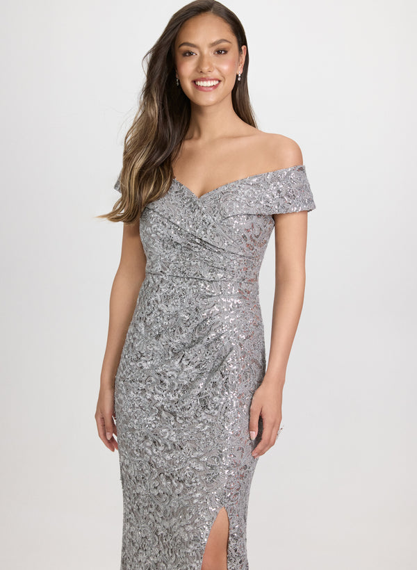 Laura Sequin Embellished Off-Shoulder Dress
