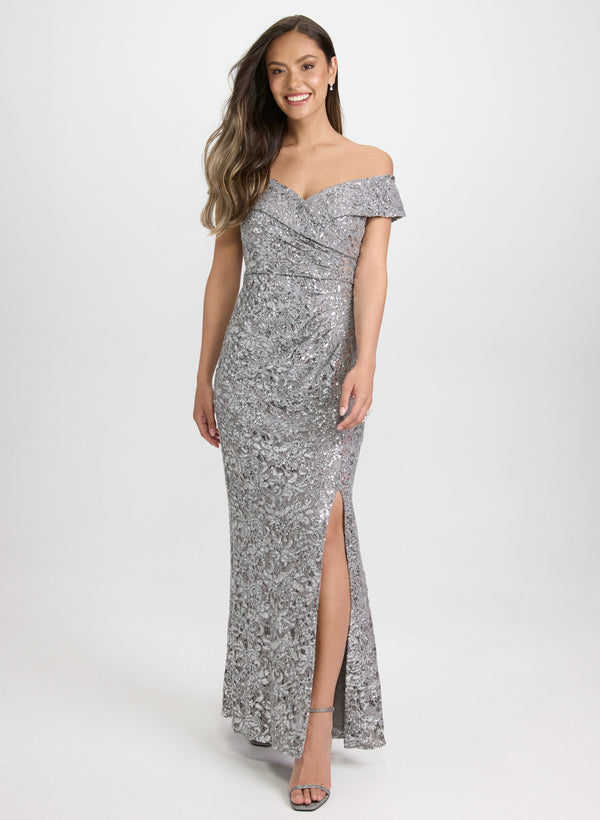 laura Sequin Embellished Off-Shoulder Dress