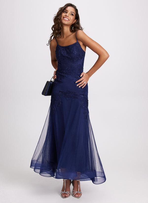 laura Sequin Embroidered Mermaid Dress