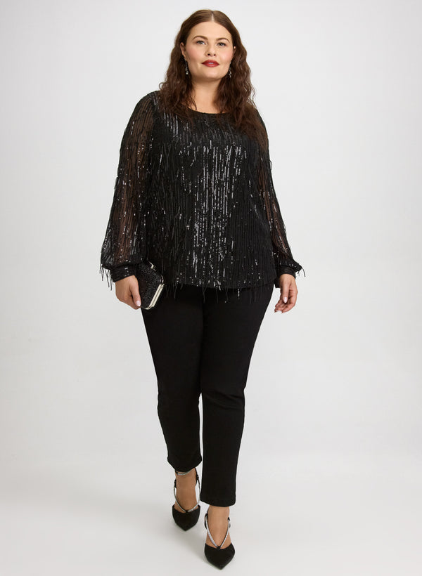 Laura Sequin Fringe Top