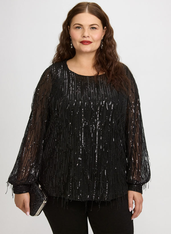 laura Sequin Fringe Top