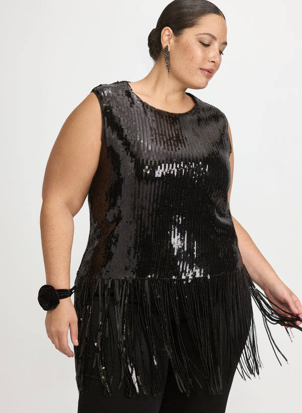 laura Sequin Fringe Top