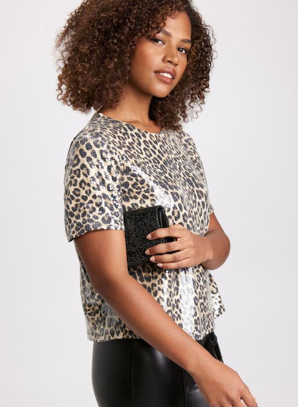 Laura Sequin Leopard Print Top
