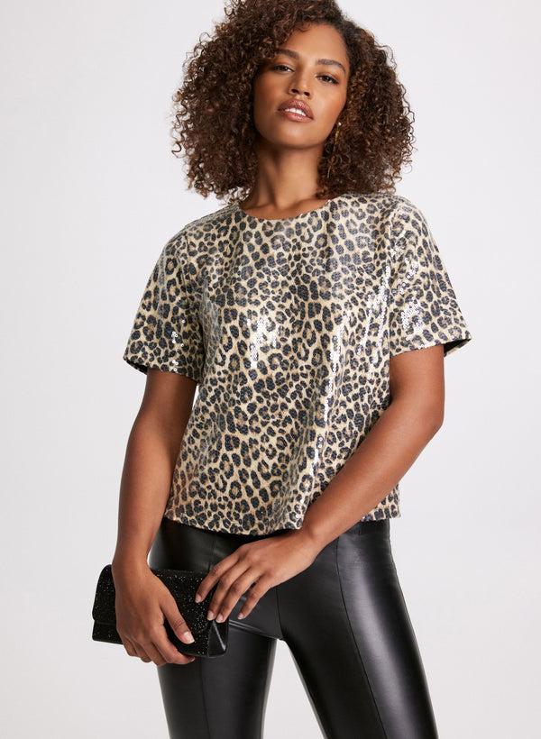 laura Sequin Leopard Print Top