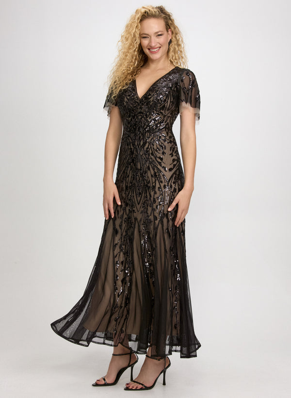 laura Sequin Mesh Dress