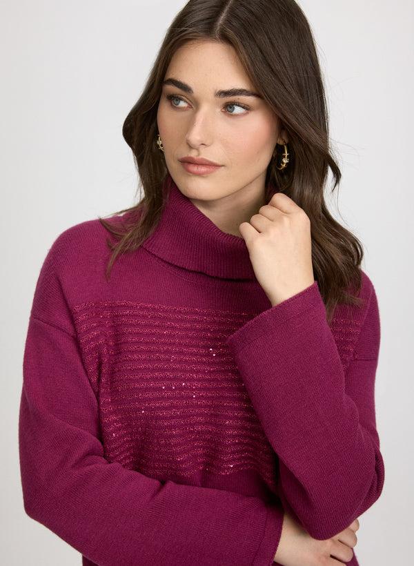Laura Sequin Striped Cowl Neck Sweater