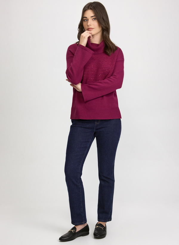 Laura Sequin Striped Cowl Neck Sweater