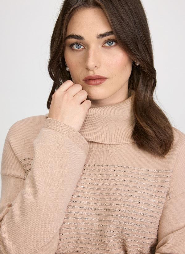 Laura Sequin Striped Cowl Neck Sweater