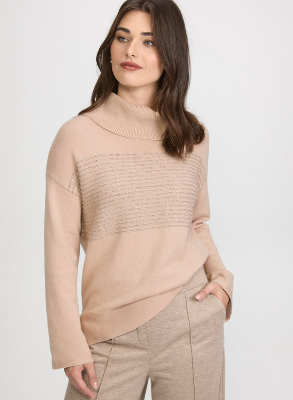 laura Sequin Striped Cowl Neck Sweater