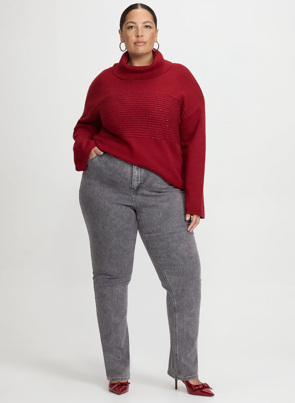 Laura Sequin Striped Cowl Neck Sweater