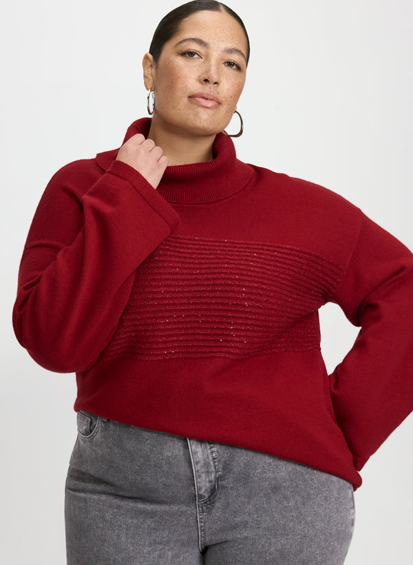 laura Sequin Striped Cowl Neck Sweater