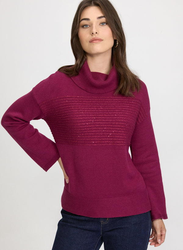 laura Sequin Striped Cowl Neck Sweater
