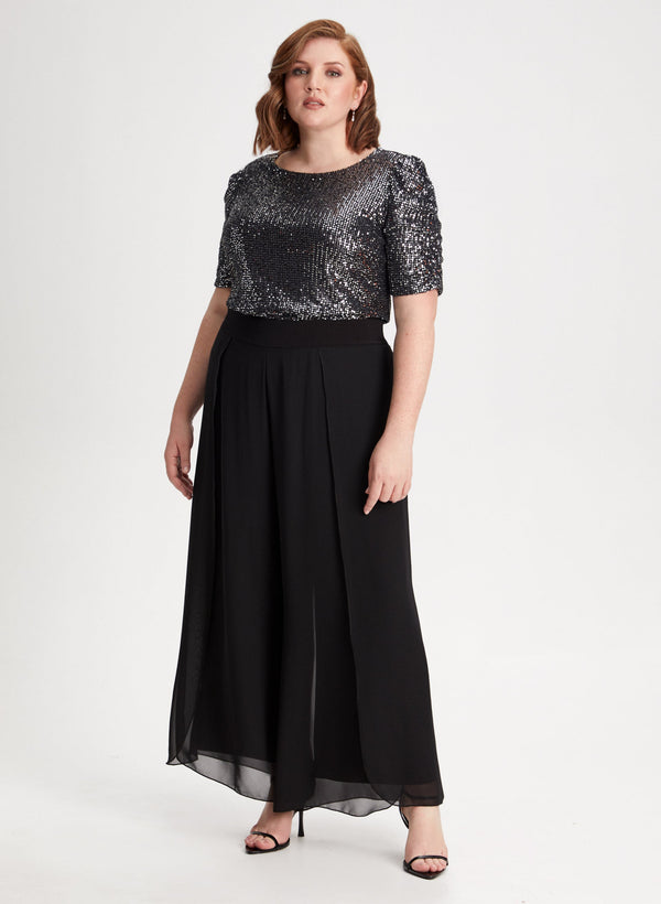laura Sequin Top & Wide Leg Chiffon Pants