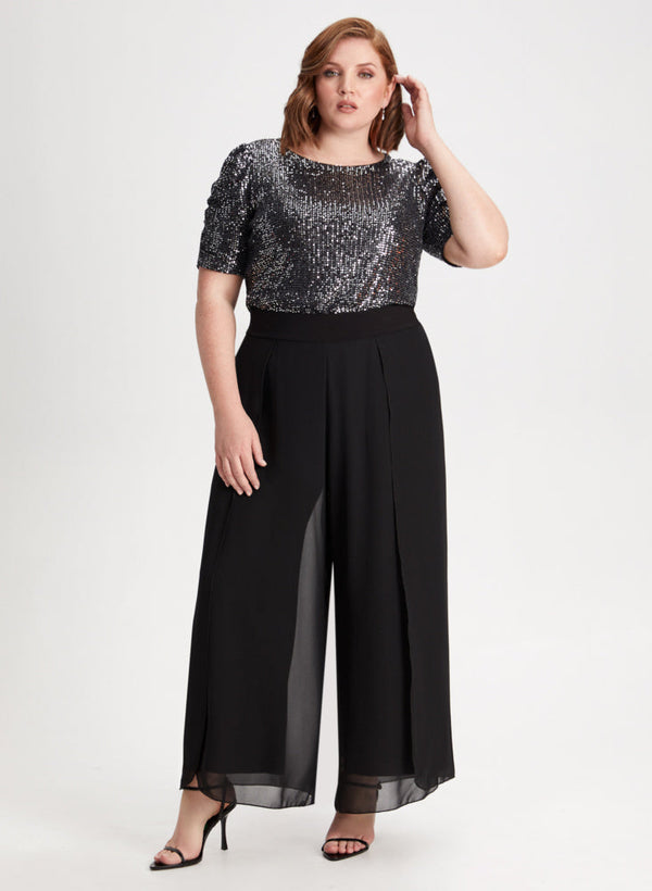 laura Sequin Top & Wide Leg Chiffon Pants