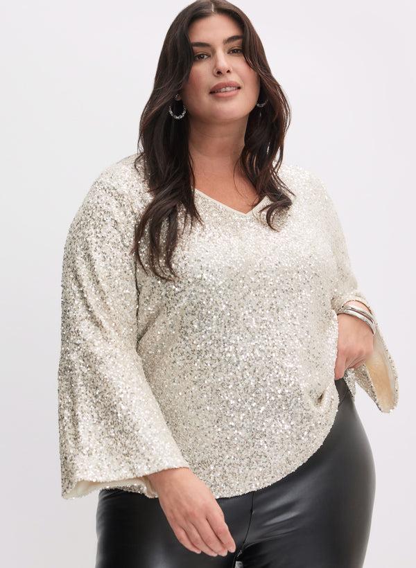 laura Sequined Bell Sleeve Top