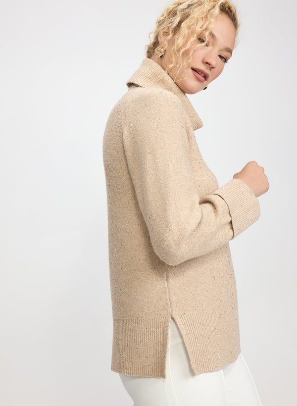 Laura Sequined Cowl Neck Tunic Sweater