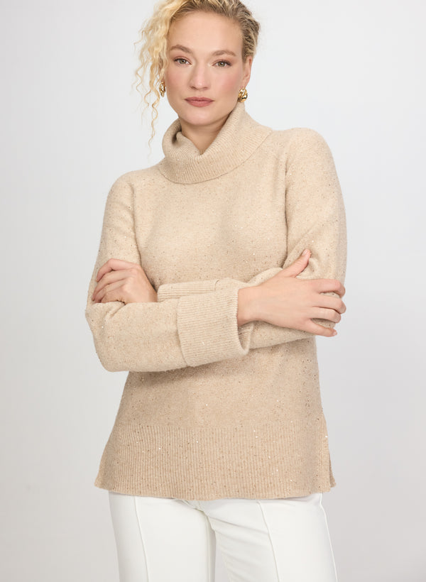 laura Sequined Cowl Neck Tunic Sweater