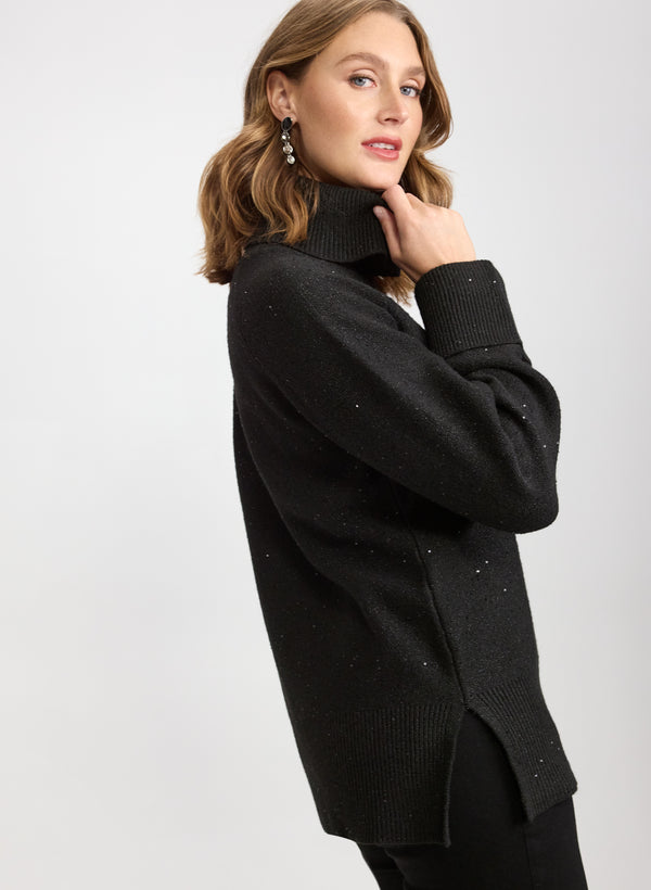 Laura Sequined Cowl Neck Tunic Sweater