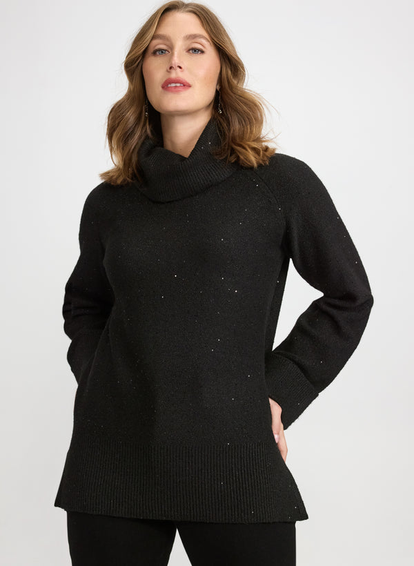 laura Sequined Cowl Neck Tunic Sweater