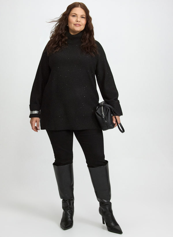 Laura Sequined Cowl Neck Tunic Sweater
