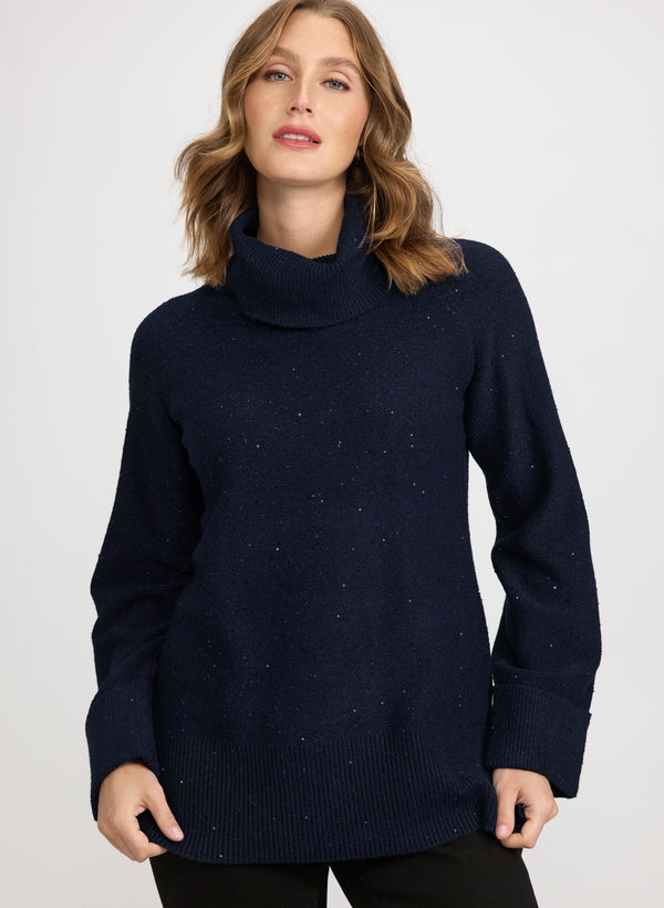 laura Sequined Cowl Neck Tunic Sweater