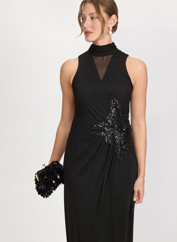 Laura Sequined Floral Applique Dress