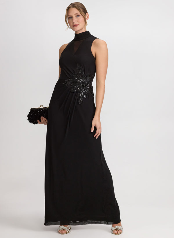 laura Sequined Floral Applique Dress