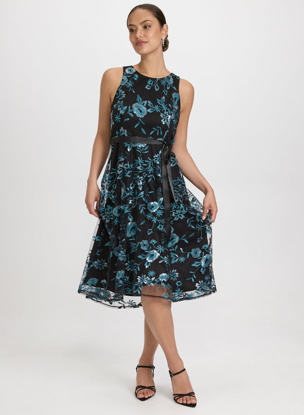laura Sequined Floral Embroidery Dress