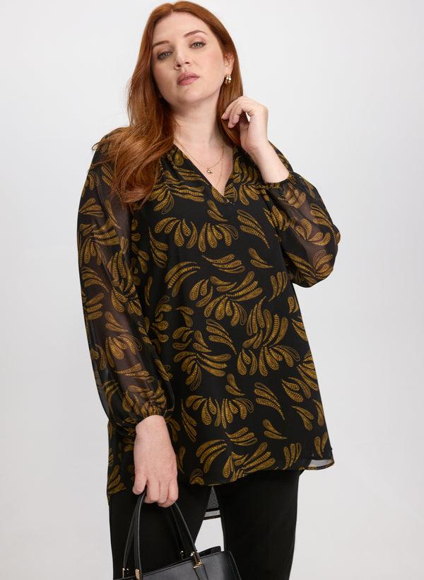 laura Sequined Leaf Print Blouse