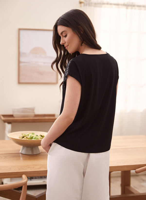 Laura Sheer Detail Cotton Blend Tee