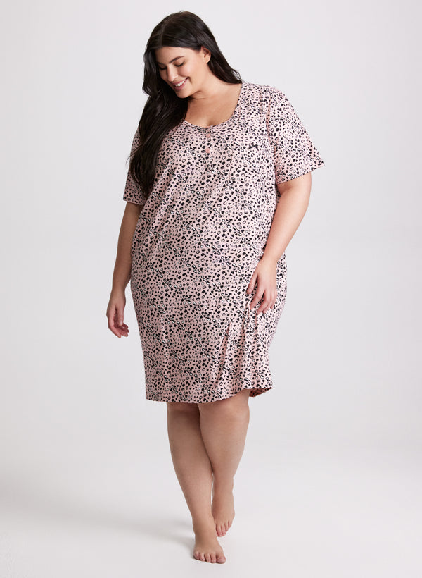 laura Short Sleeve Heart Print Nightgown