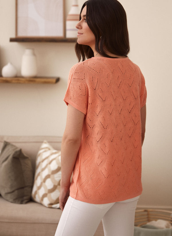 Laura Short Sleeve Pointelle Knit Top