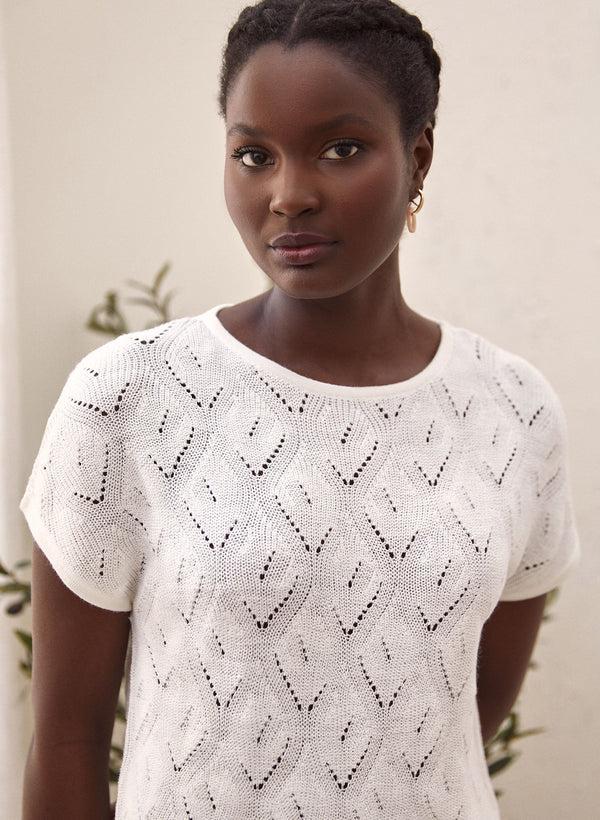 Laura Short Sleeve Pointelle Knit Top