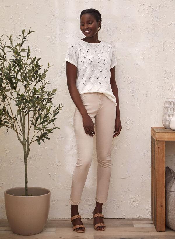 Laura Short Sleeve Pointelle Knit Top