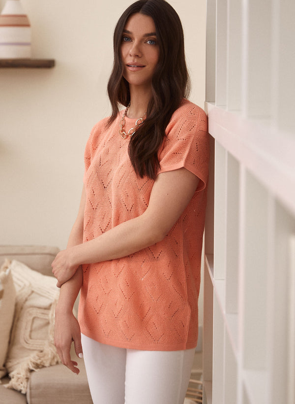 laura Short Sleeve Pointelle Knit Top