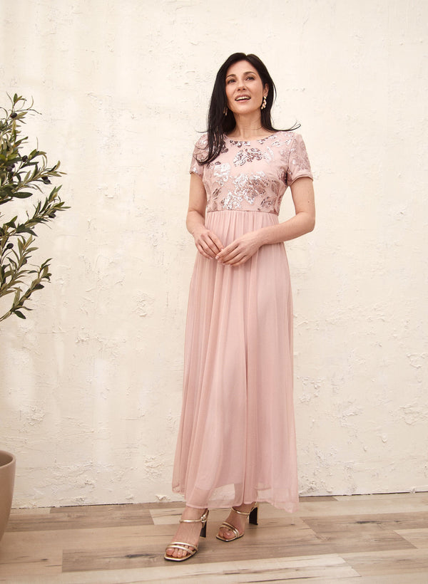 laura Short Sleeve Sequin Detail Dress