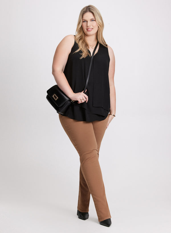 laura Sleeveless Layered Blouse & Straight Leg Jeans