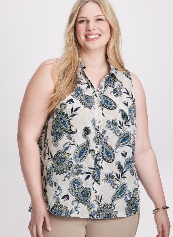 laura Sleeveless Paisley Print Blouse