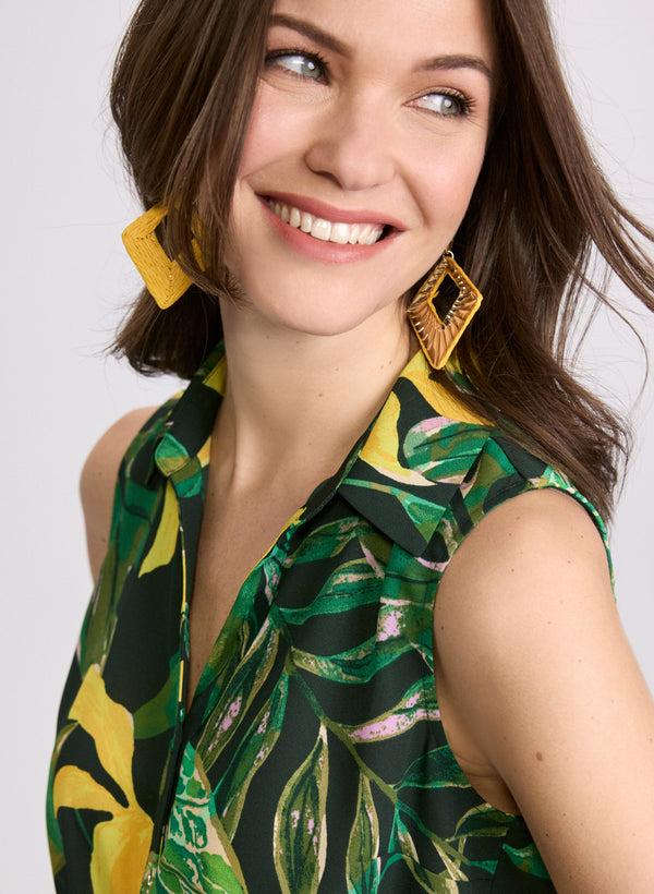 Laura Sleeveless Palm Print Blouse