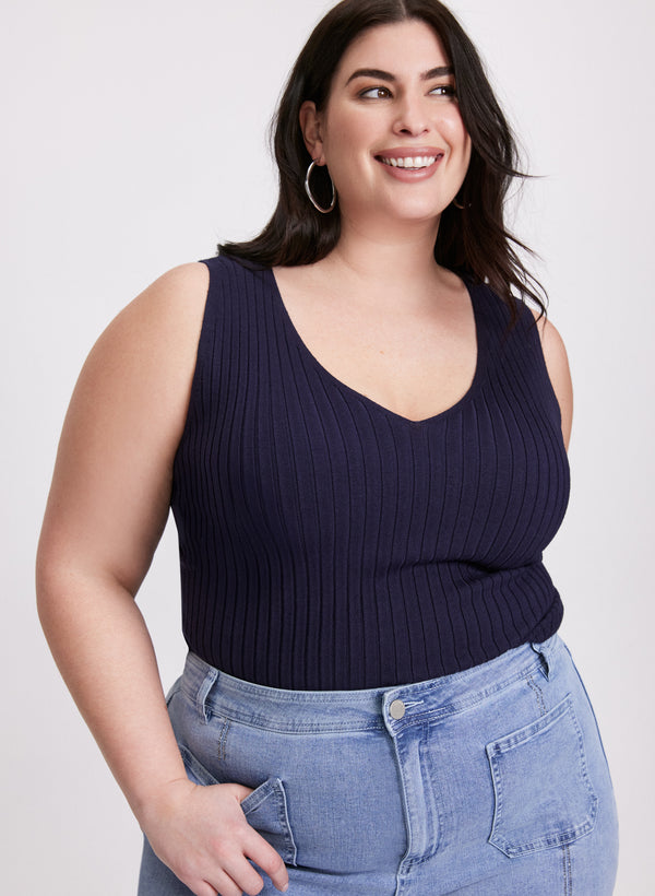 laura Sleeveless Ribbed Knit Sweater