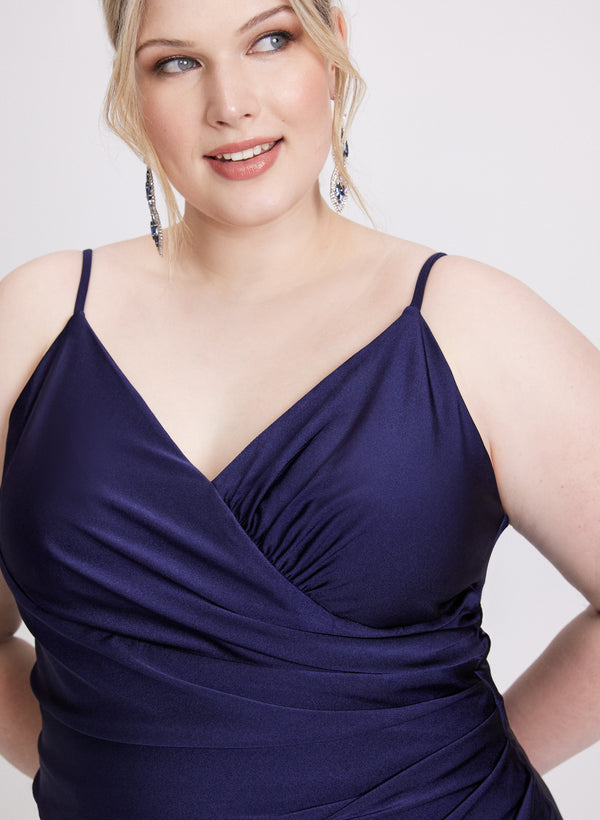 Laura Sleeveless Ruched Wrap-Over Dress