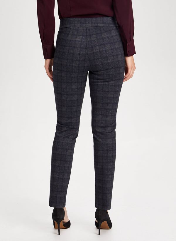 Laura Slim Leg Checkered Pull-On Pants