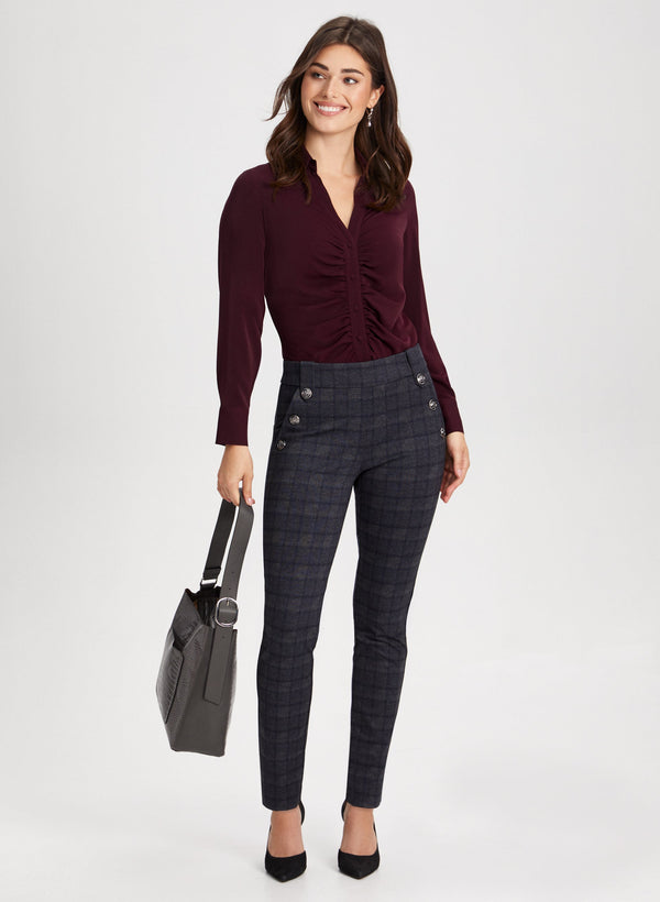 Laura Slim Leg Checkered Pull-On Pants